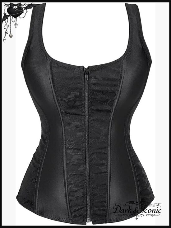 Corset Top Bustier Overbust Hook & Eye Lace Up Back Solid Gothic